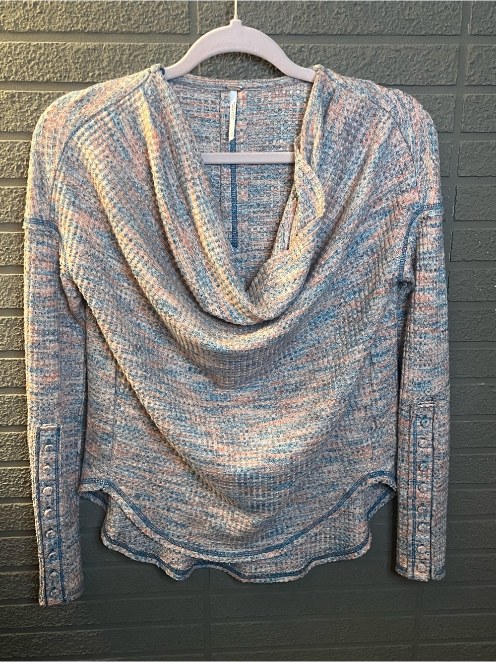 Free People Heathered Blue & Pink Cowl Neck Sweater